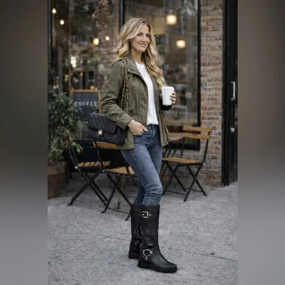 Michael Kors Crosby Moto Boots Black Leather Biker Boots Size 7.5 M NWT - Picture 1 of 12